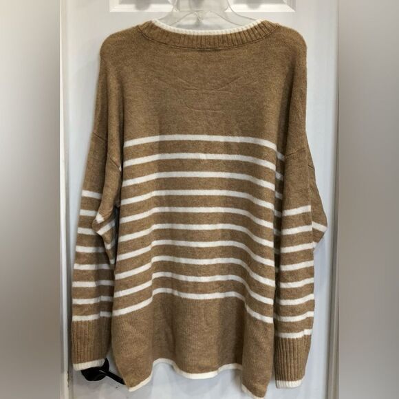 VINCE CAMUTO 🎉HP X2🎉 NWT - L Sz L Round-Neck Striped Sweater/Latte - Picture 4 of 16